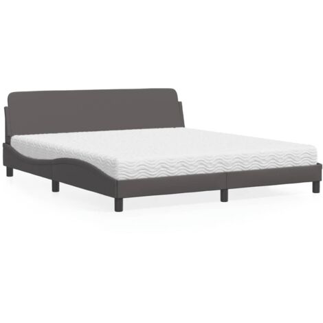 Bett mit grauem Matratze 180x200 cm aus Kunstleder