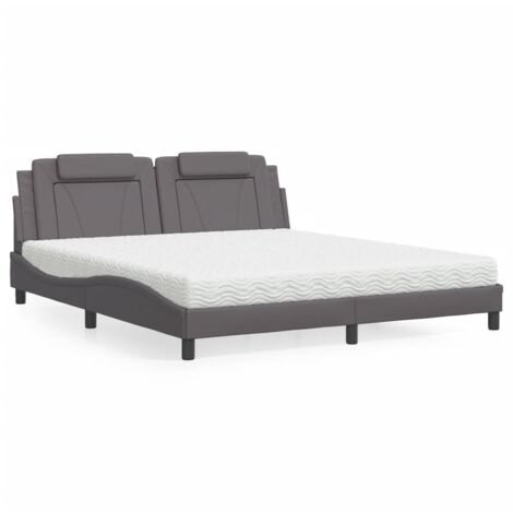 Bett mit grauem Matratze 180x200 cm Kunstleder