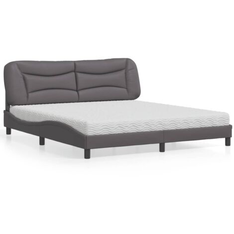 Bett mit grauem Matratze 180x200 cm Kunstleder