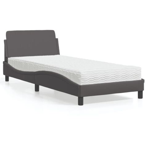 Bett mit grauem Matratze 90x190 cm Kunstleder