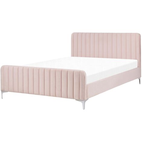Bett mit Lattenrost Samtstoff LUNAN 140 x 200 cm Pastellrosa
