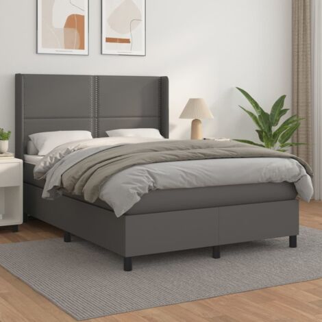 Bett mit Lattenrost und Matratze Grau 140x200 cm Kunstleder