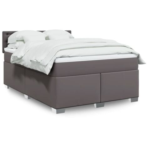 Bett mit Lattenrost und Matratze Grau 140x200 cm Kunstleder
