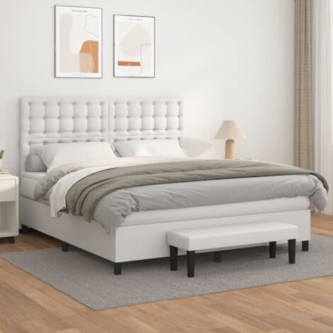 Bett mit Lattenrost und Matratze Weiß 180x200cm Kunstleder