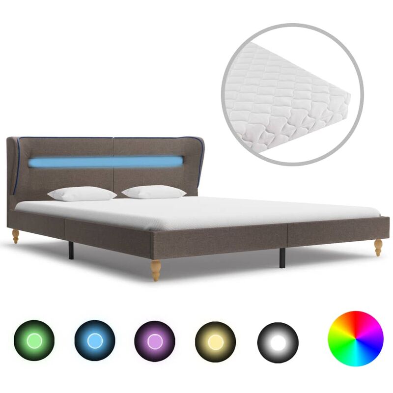 Vidaxl - Bett mit LED Matratze Stoff Taupe 180×200cm - Braun
