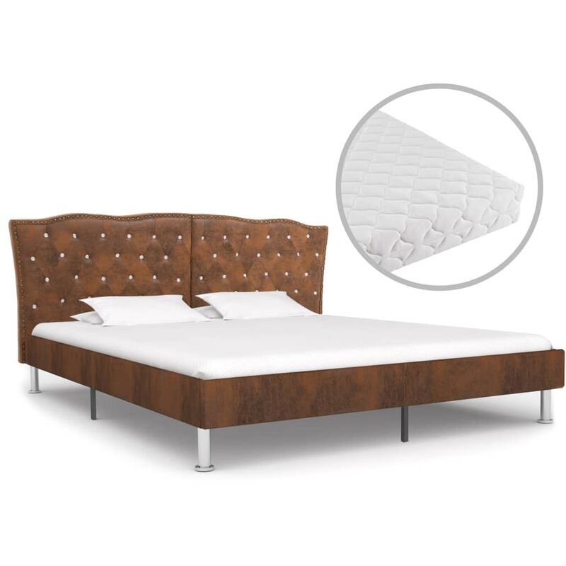 Bett mit Matratze Braun Stoff 160 x 200 cm - Braun