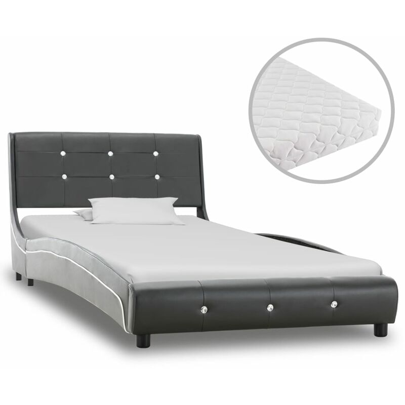 Bett mit Matratze Grau Kunstleder 90 x 200 cm
