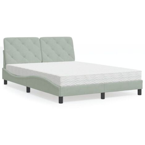 Bett mit Matratze Hellgrau 120x200 cm Samt vidaXL536651