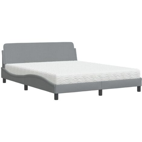 Bett mit Matratze hellgrau 160x200 cm Stoff