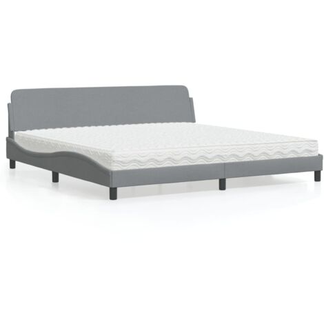 Bett mit Matratze hellgrau 200x200 cm Stoff