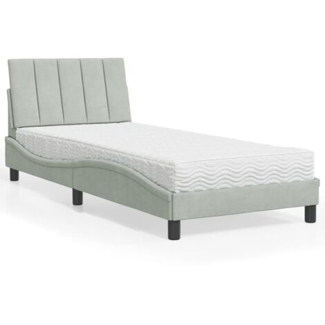 Bett mit Matratze Hellgrau 90x190 cm Samt vidaXL243567