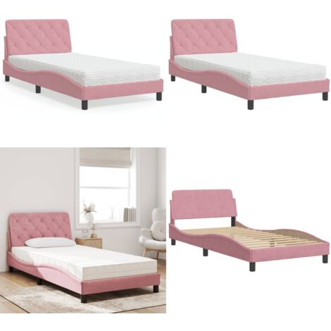 Bett mit Matratze Rosa 100x200 cm Samt - Samtbett - Rosa Bett