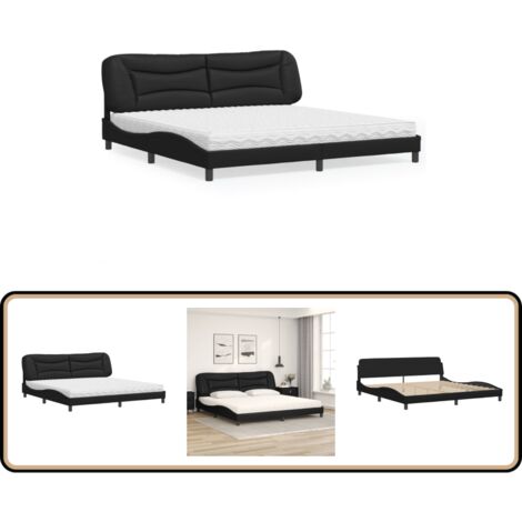 Bett mit Matratze Schwarz 200x200 cm Kunstleder - Bettsofa - Boxspringbett - Doppelbett - Schlafzimmermöbel - Luxusbettwäsche