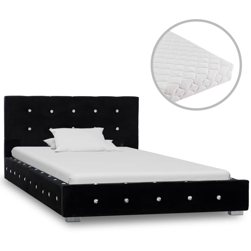 Bett mit Matratze Schwarz Samt 90x200 cm