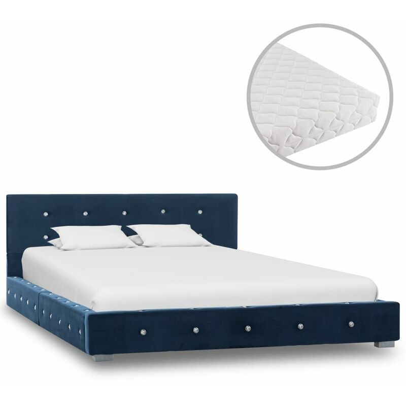 vidaXL Bett mit Matratze Samt Blau 120x200cm - Blau