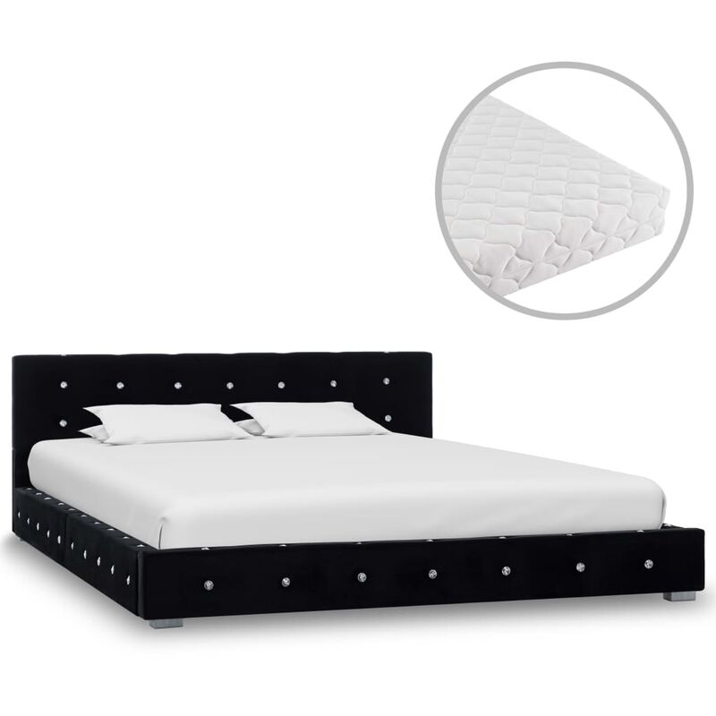Bett mit Matratze Samt Schwarz 140x200cm - Schwarz - Vidaxl