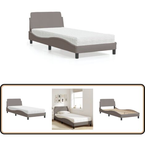 Bett mit Matratze Taupe 90x200 cm Stoff - Schlafzimmermöbel - Doppelbett - Boxspringbetten - Lattenrost - Matratzen