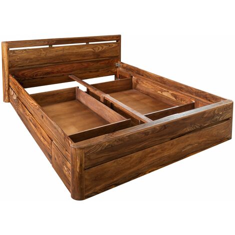 MASSIVMOEBEL24 Bett mit Schublade Sheesham 180x200x90 walnuss gewachst TORONTO 254