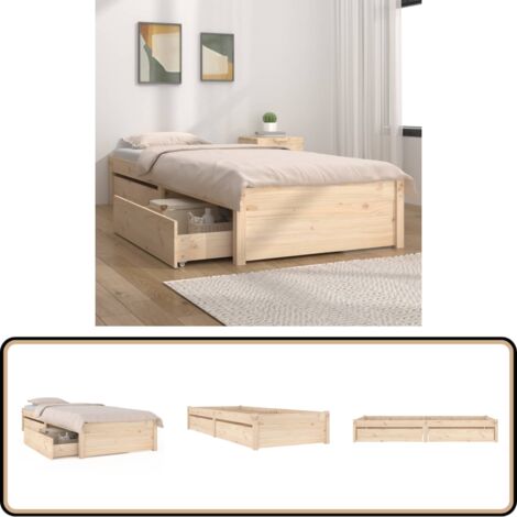 Bett mit Schubladen 75x190 cm - Holzbettwäsche - Kiefernbett - Einzelbett - Bettsofa - Schrankbett