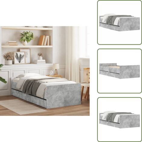 Bett mit Schubladen Betongrau 75x190 cm - Beton Grau - Holzrahmen - Lattenrost - Schrankbett - Einzelbett
