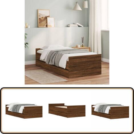 Bett mit Schubladen Braun Eiche-Optik 75x190 cm - Bettsofa - Holzbettrahmen - Doppelbett - Einzelbett - Schrankbett