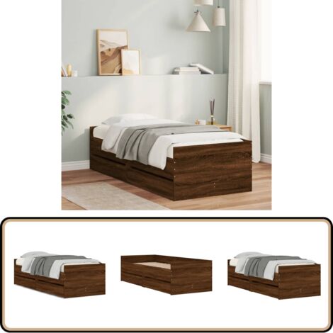 Bett mit Schubladen Braun Eiche-Optik 75x190 cm - Holzbettwäsche - Schlafzimmer Dekoration - Doppelbett - Einzelbett - Boxspringbett