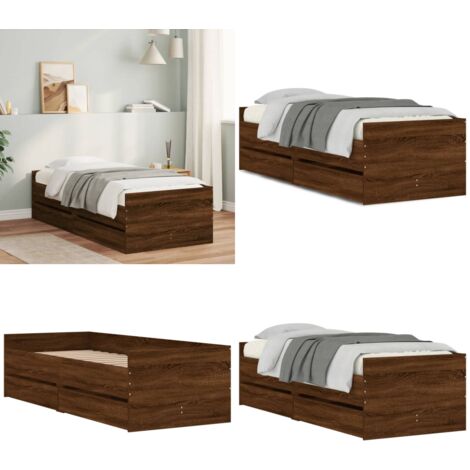Bett mit Schubladen Braun Eiche-Optik 75x190 cm - Holzbettwäsche - Schlafzimmer Dekoration - Doppelbett - Einzelbett - Boxspringbett - Home & Living