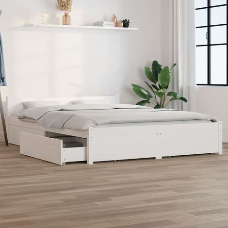 Bett mit Schubladen - Jugendbett Bettgestell Weiß 160x200cm BV524704 - BonneVie