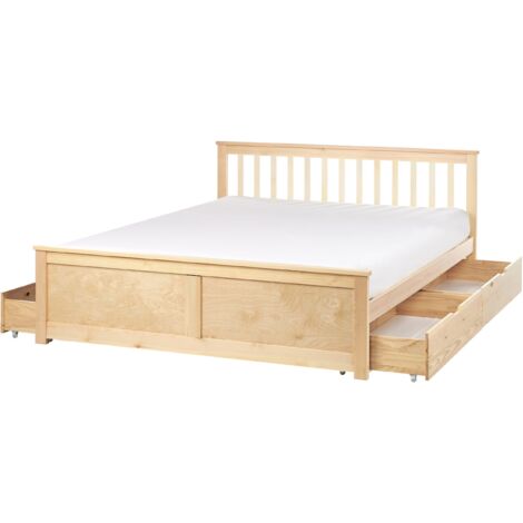 Bett mit Schubladen Kiefernholz OLENDON 160 x 200 cm Hellbraun