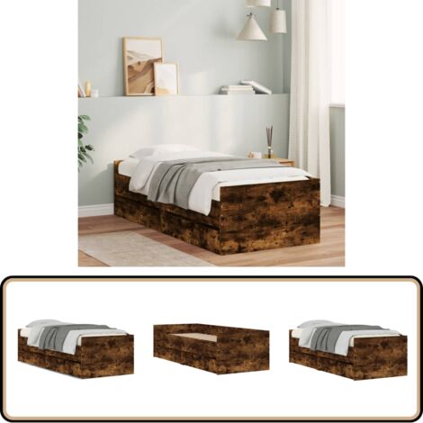 Bett mit Schubladen Räuchereiche 75x190 cm - Bettsofa - Holzbettrahmen - Schrankbett - Einzelbett - Jugendzimmer