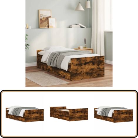 Bett mit Schubladen Räuchereiche 75x190 cm - Bettsofa - Holzbettwäsche - Doppelbett - Einzelbett - Boxspringbett