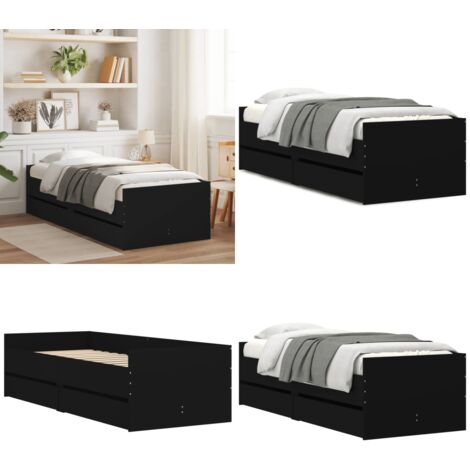 Bett mit Schubladen Schwarz 75x190 cm - Bettsofa - Schlafzimmermöbel - Doppelbett - Einzelbett - Boxspringbetten - Home & Living