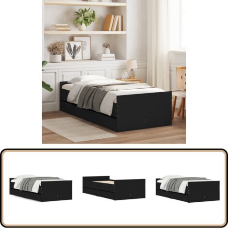 Bett mit Schubladen Schwarz 75x190 cm - Schlafzimmermöbel - Bettgestell - Doppelbett - Holzbettwäsche - Boxspringbett