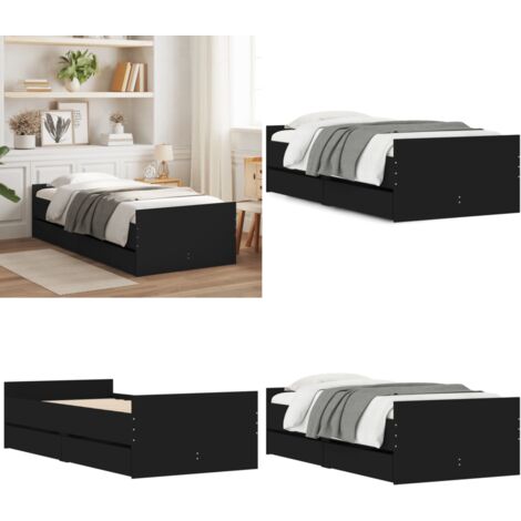 Bett mit Schubladen Schwarz 75x190 cm - Schlafzimmermöbel - Bettgestell - Doppelbett - Holzbettwäsche - Boxspringbett - Home & Living