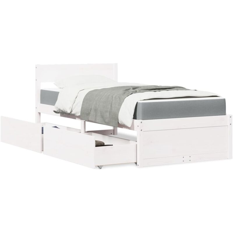 Bett Mit Schubladen Und Matratze Weiß 90x200 Cm Massivholz Vidaxl