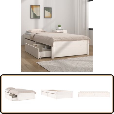 Bett mit Schubladen Weiß 75x190 cm - Holzbett - Kiefernholzbett - Einzelbett - Kleines Bett - Weißes Bett