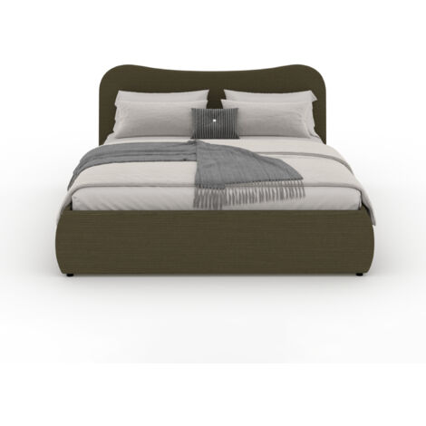 Bett mit Stauraum 160x200cm abgerundetes Design grüner Cord PLANO