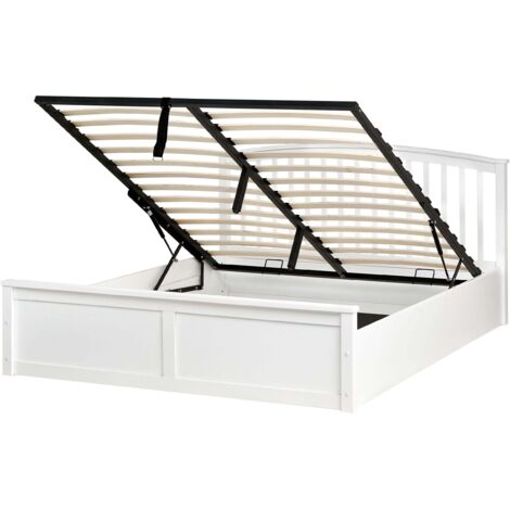 Bett mit Stauraum Kiefernholz CLARBEC 160 x 200 cm Weiß