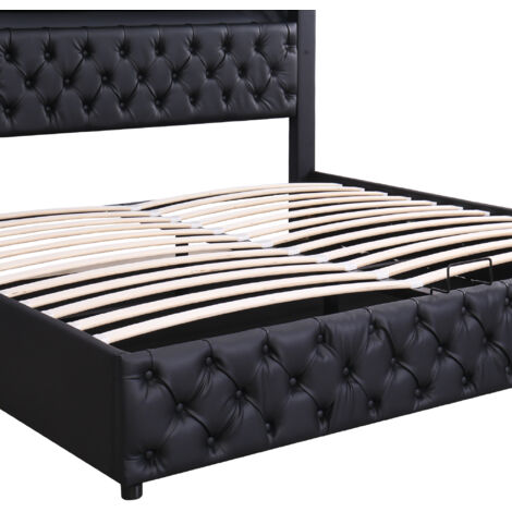 Bett mit Stauraum PU Schwarz 180x200 cm, inklusive Lattenrost und LED-Beleuchtung