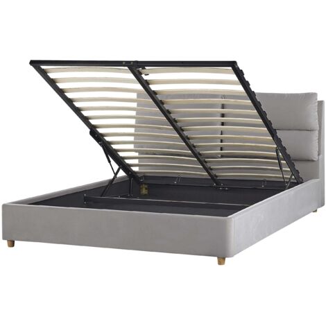 Bett mit Stauraum Samtstoff BATILLY 160 x 200 cm Hellgrau