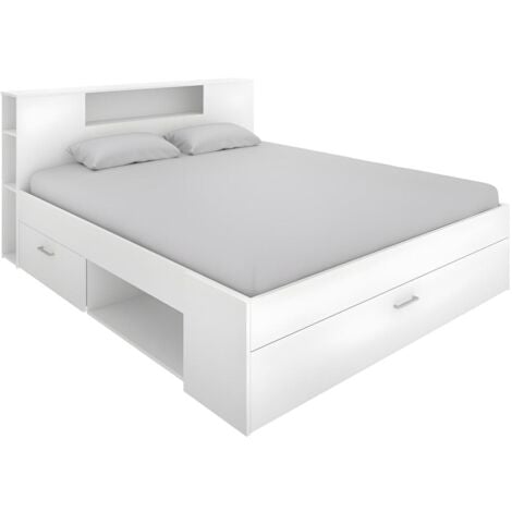 VENTE-UNIQUE Bett mit Stauraum & Schubladen - 160 x 200 cm - Weiß - LEANDRE