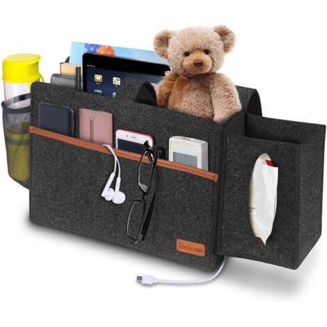 Bett-Organizer-Tasche aus Filz mit Bettablage, Taschentuchbox und Flaschenhalter