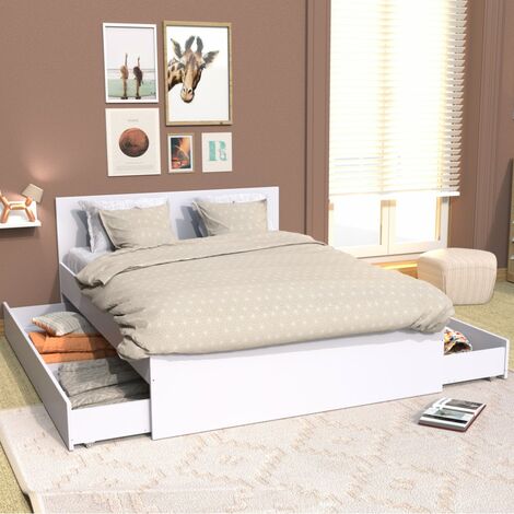 Bett OSLO 160x200 + 2 Schubladen / Weiß/ 202x164x80