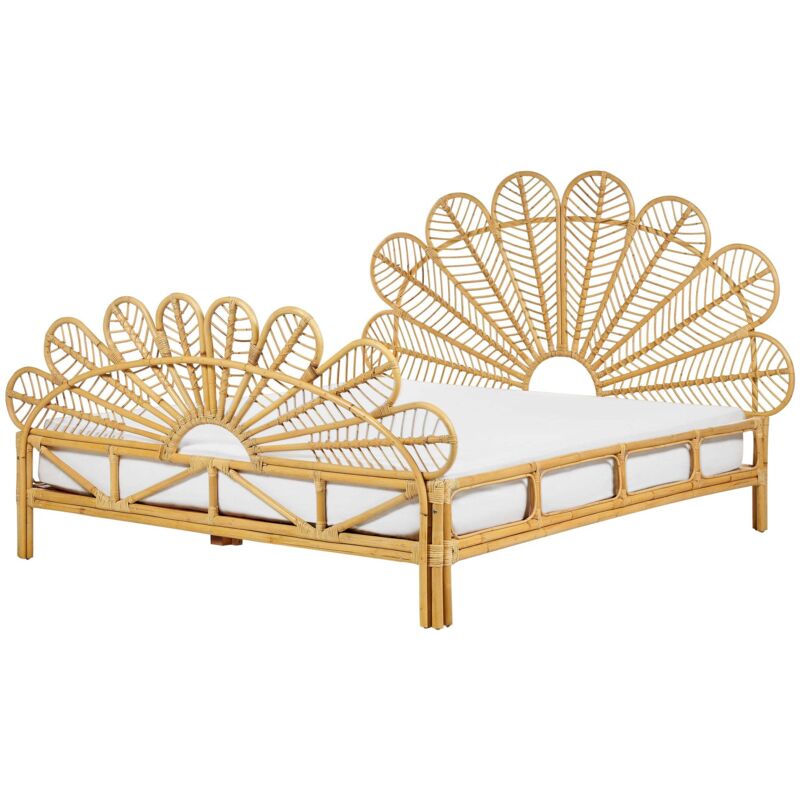 Beliani Bett Mit Lattenrost Rattan Florentine 160 X 200 Cm Hellbraun