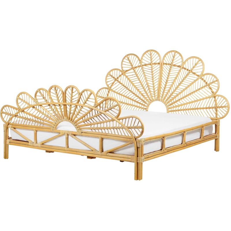 Beliani Bett Mit Lattenrost Rattan Florentine 180 X 200 Cm Hellbraun