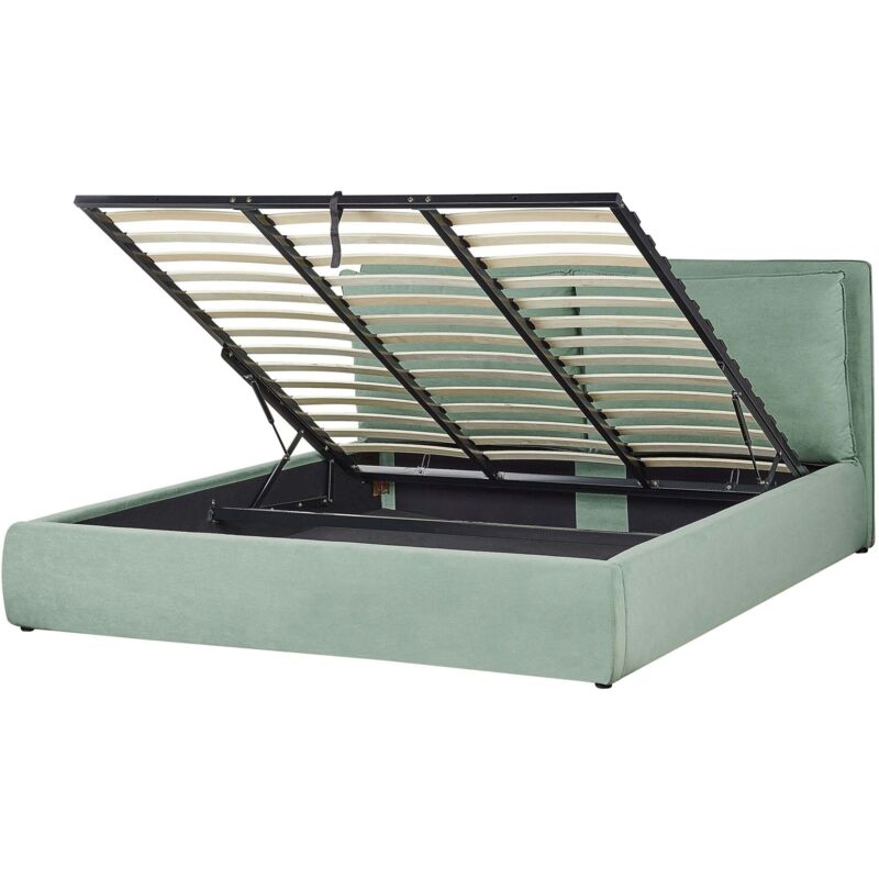 Beliani Bett Mit Bettkasten Mintgrün Samt Gepolstert 180 X 200 Cm Lattenrost Hochklappbar Hohes Kopfteil Viel Stauraum Modern Doppelbett Schlafzimmer
