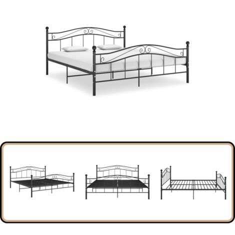 Bett Schwarz Metall 140x200 cm - Doppelbett - Metallbett - Schwarzes Bett - Boxspringbetten - Bettgestell