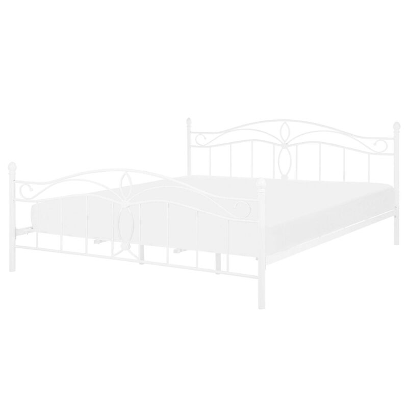 Beliani Bett Weiß Metall 160 X 200 Cm Mit Lattenrost Hohem Kopfteil Verzierungen Romantisch Klassisch Für Mädchen Jugendzimmer Schlafzimmer
