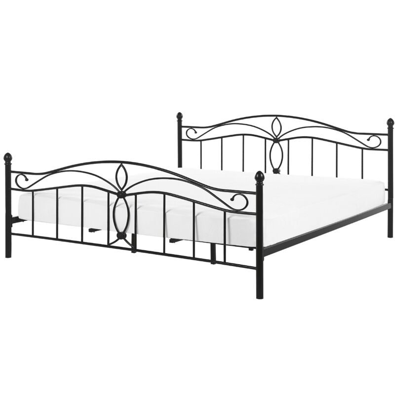 Beliani Bett Schwarz Metall 180 X 200 Cm Mit Lattenrost Hohem Kopfteil Verzierungen Romantisch Klassisch Für Mädchen Jugendzimmer Schlafzimmer