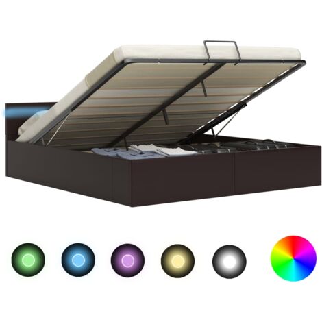 Bett Stauraumbett Hydraulisch mit LED - Jugendbett Bettgestell Grau Kunstleder 180×200 cm BV171027 - BonneVie